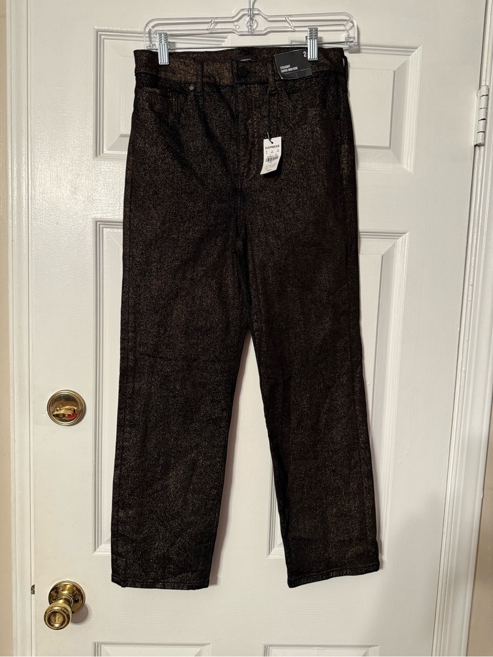 Express Women's Straight-Leg Pants in Black Sparkly